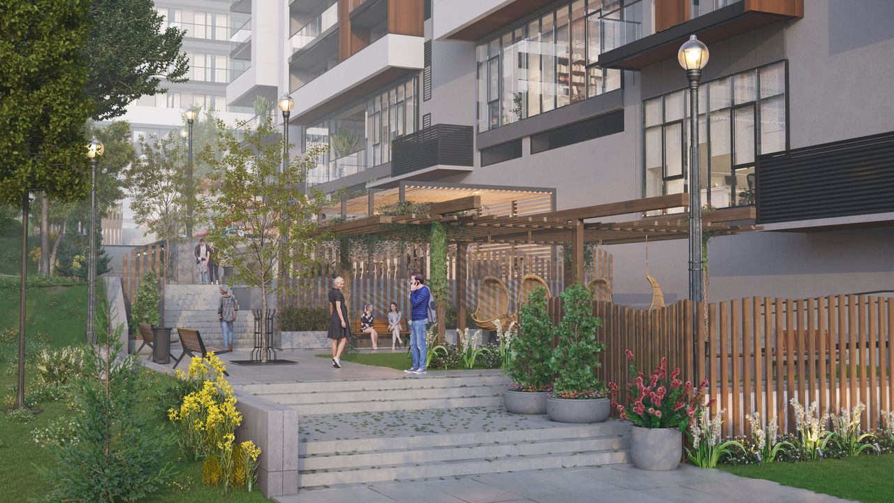 Garden terraces between the buildings