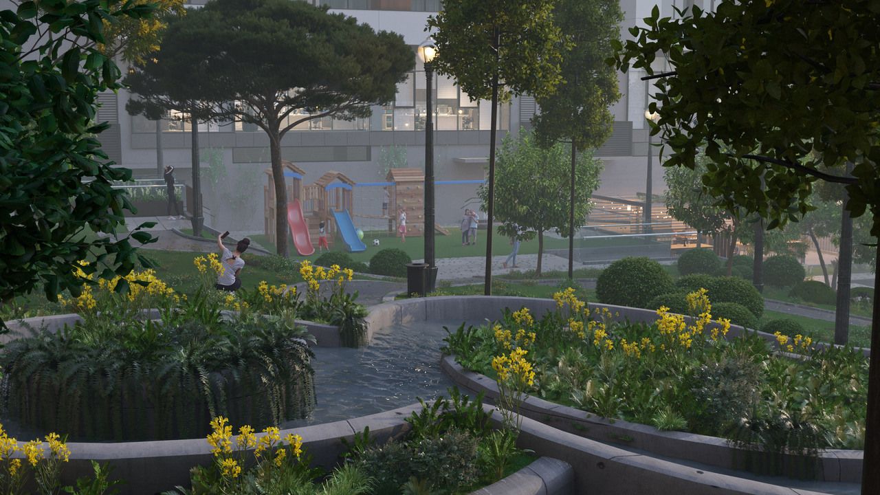 Playgrounds and green walkways