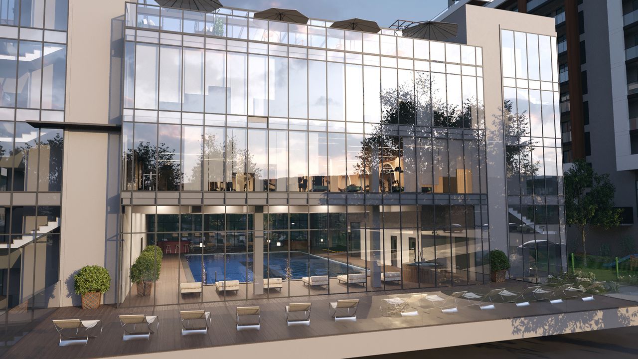 Glass pool pavilion