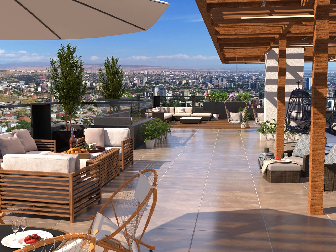 Roof terrace with a view over Tbilisi